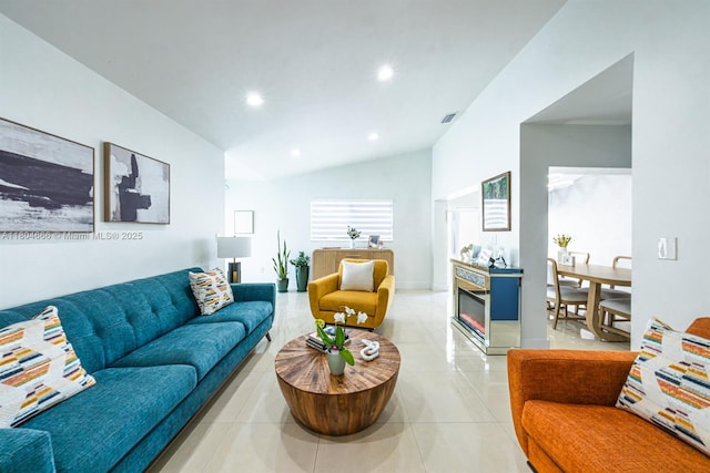 6950 NW 168th St, Hialeah, FL 33015 - living room with vaulted ceiling, recessed lighting, and light tile patterned flooring