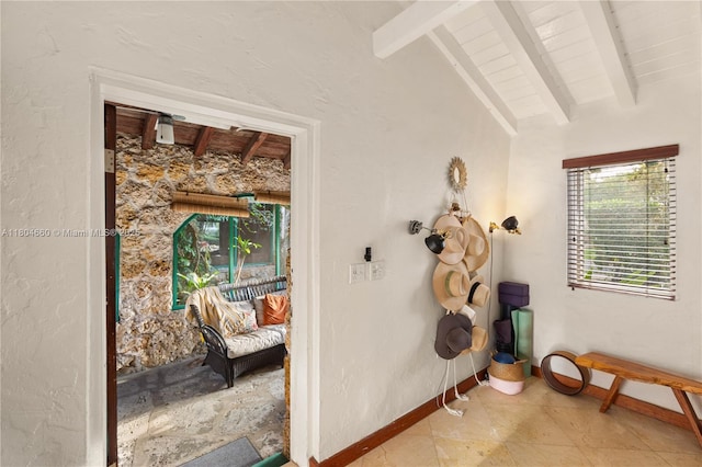 1301 Milan Ave, Villa Coral Gables, FL 33134 - hall with beamed ceiling and baseboards