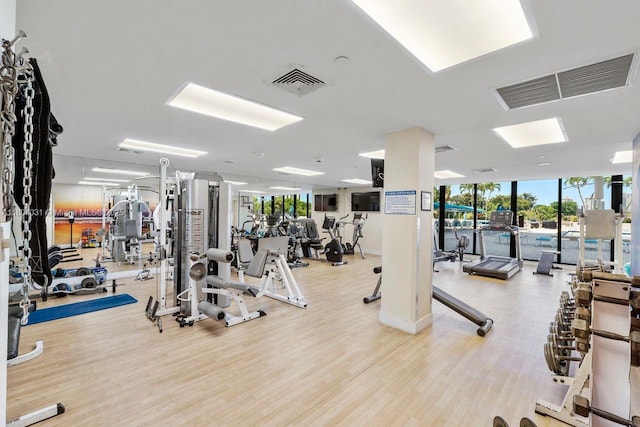 20355 NE 34th Ct Unit 929, Aventura, FL 33180 - gym with floor to ceiling windows and wood finished floors