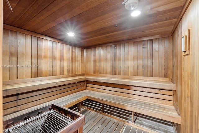 20355 NE 34th Ct Unit 929, Aventura, FL 33180 - sauna featuring wooden ceiling, wood walls, and hardwood / wood-style flooring