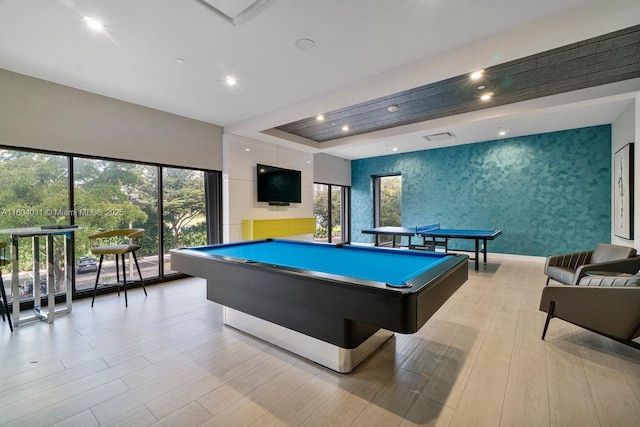 20355 NE 34th Ct Unit 929, Aventura, FL 33180 - rec room featuring wallpapered walls, billiards table, healthy amount of natural light, recessed lighting, and light wood-style flooring