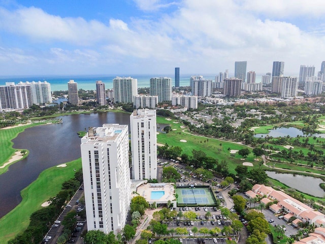 20355 NE 34th Ct Unit 929, Aventura, FL 33180 - bird's eye view of a large body of water, a view of skyline, and a local golf course
