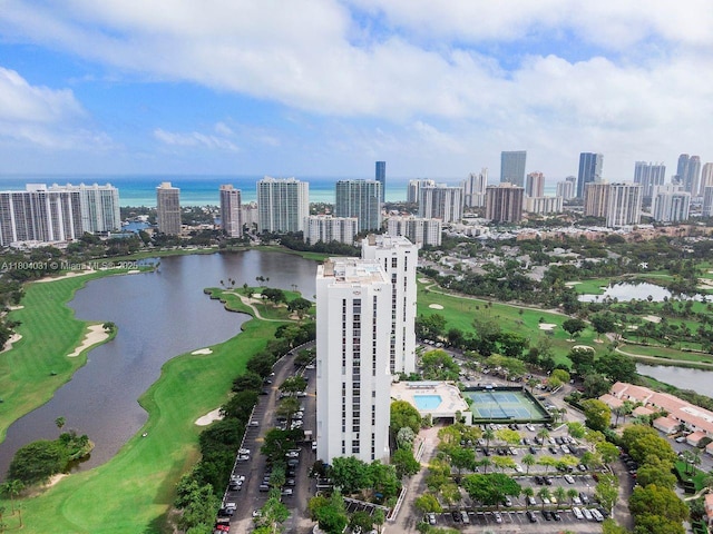20355 NE 34th Ct Unit 929, Aventura, FL 33180 - drone / aerial view of a nearby body of water, a skyline view, and a golf course