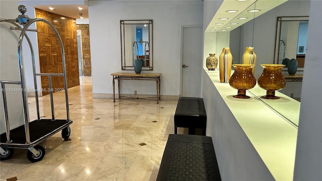 150 SE 25th Rd Unit 14H, Miami, FL 33129 - hall with marble tiled flooring and recessed lighting