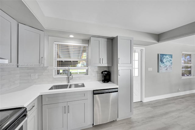 1950 NE 55th Ct, Fort Lauderdale, FL 33308 - kitchen featuring appliances with stainless steel finishes, a sink, tasteful backsplash, light countertops, and recessed lighting