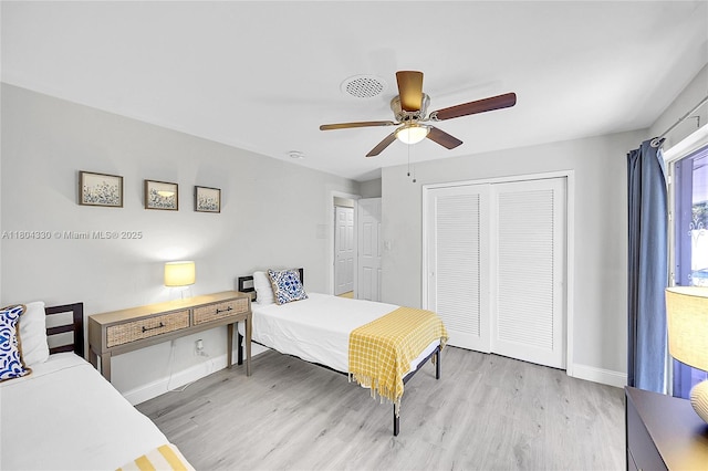 1950 NE 55th Ct, Fort Lauderdale, FL 33308 - bedroom featuring wood finished floors, baseboards, a closet, and a ceiling fan