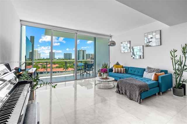 2950 NE 188th St Unit 540, Aventura, FL 33180 - tiled living room with expansive windows and a skyline view