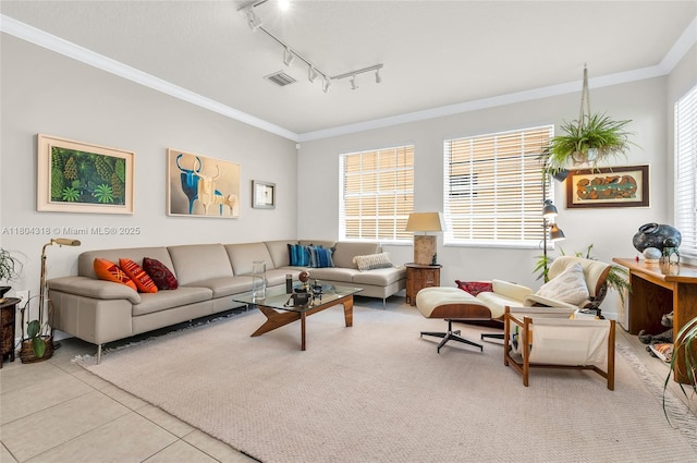 2626 Sawyer Ter, Wellington, FL 33414 - living area with ornamental molding, tile patterned floors, and rail lighting
