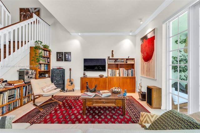 2626 Sawyer Ter, Wellington, FL 33414 - living room with stairs and ornamental molding
