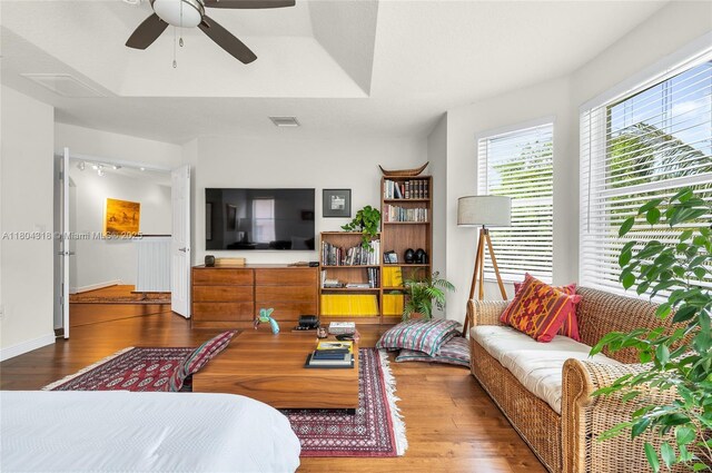 2626 Sawyer Ter, Wellington, FL 33414 - living room featuring wood finished floors and a ceiling fan