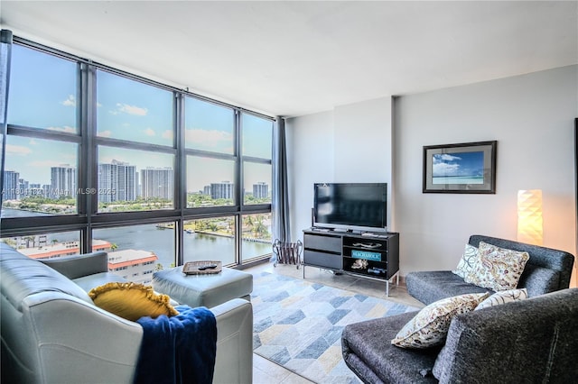2017 S Ocean Dr Unit 1404, Hallandale Beach, FL 33009 - tiled living area featuring expansive windows and a city view