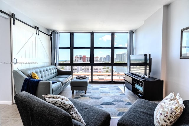 2017 S Ocean Dr Unit 1404, Hallandale Beach, FL 33009 - living room with a barn door and a wall of windows