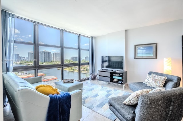 2017 S Ocean Dr Unit 1404, Hallandale Beach, FL 33009 - tiled living room with floor to ceiling windows and a view of city