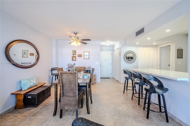 2017 S Ocean Dr Unit 1404, Hallandale Beach, FL 33009 - dining space featuring a ceiling fan, recessed lighting, and baseboards