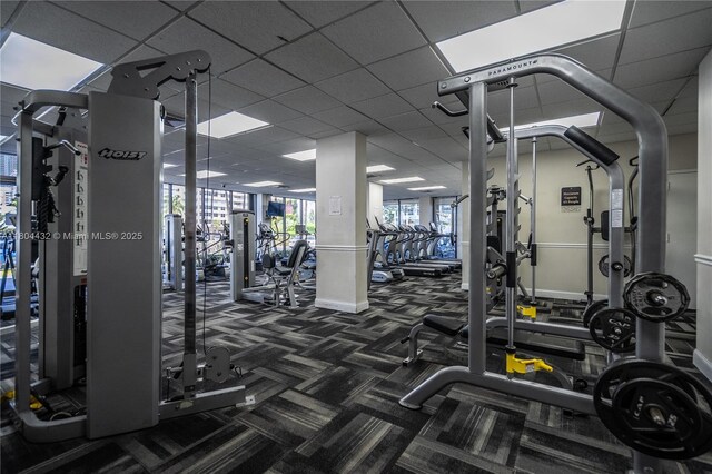 2017 S Ocean Dr Unit 1404, Hallandale Beach, FL 33009 - gym featuring carpet flooring and a drop ceiling