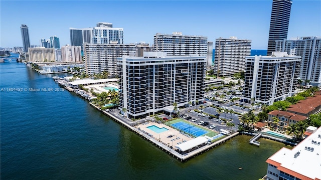 2017 S Ocean Dr Unit 1404, Hallandale Beach, FL 33009 - drone / aerial view of skyline, a large body of water, and a pool