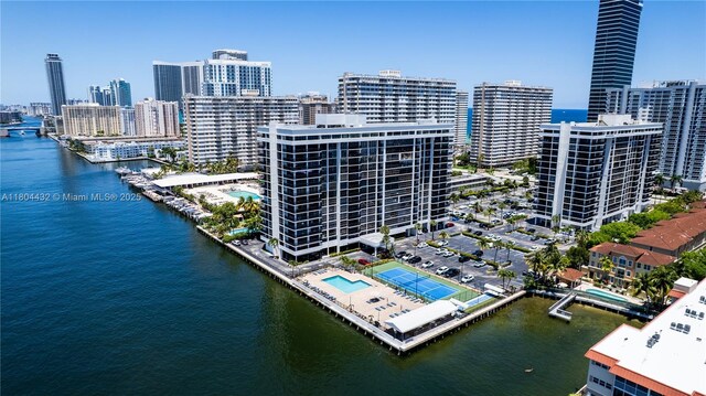2017 S Ocean Dr Unit 1404, Hallandale Beach, FL 33009 - bird's eye view of city skyline, a large body of water, and a pool