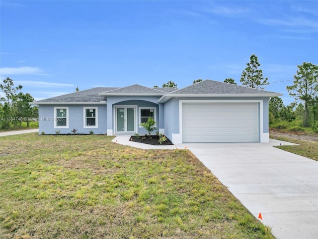 935 Elgin St, Lehigh Acres, FL 33974 - ranch-style home featuring french doors, an attached garage, stucco siding, and driveway