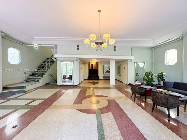 1051 Meridian Ave Unit 1D, Miami Beach, FL 33139 - community lobby with crown molding and stairs