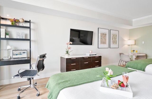 2889 Mcfarlane Rd Unit 1403, Miami, FL 33133 - bedroom featuring light wood-style flooring and ornamental molding