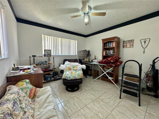 14367 SW 96th Ln, Miami, FL 33186 - living room featuring ceiling fan, a textured ceiling, and tile patterned flooring