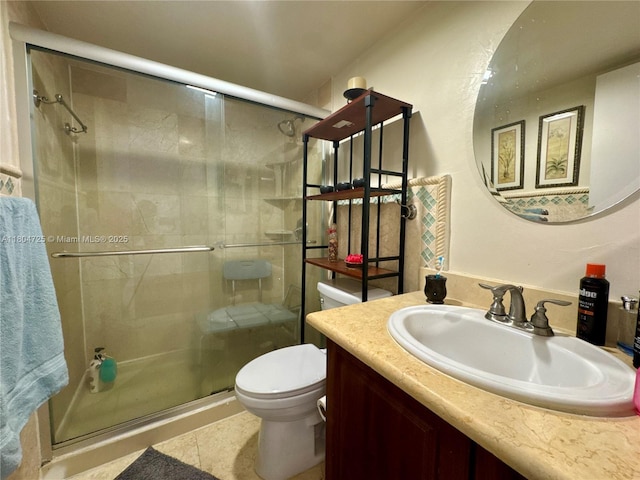 14367 SW 96th Ln, Miami, FL 33186 - full bathroom featuring toilet, vanity, a stall shower, and tile patterned flooring