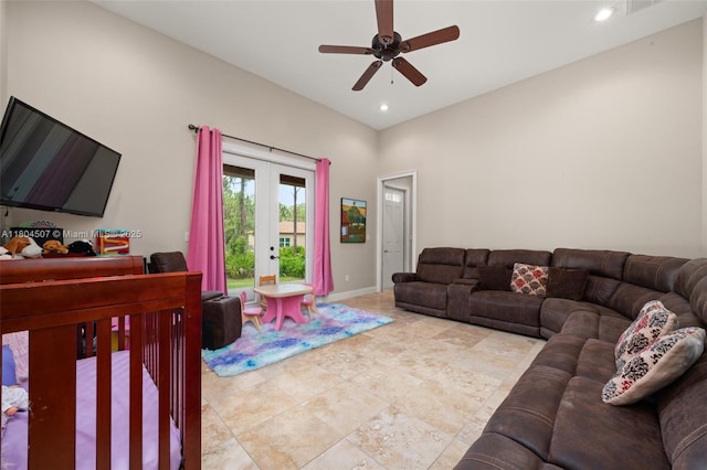 3324 Miller Ave, Lake Placid, FL 33852 - living area with french doors, a ceiling fan, recessed lighting, and baseboards