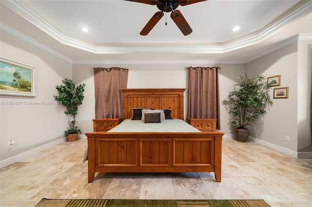 3324 Miller Ave, Lake Placid, FL 33852 - bedroom featuring a raised ceiling, crown molding, baseboards, recessed lighting, and ceiling fan