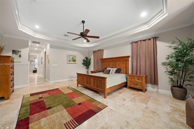 3324 Miller Ave, Lake Placid, FL 33852 - bedroom featuring a tray ceiling, crown molding, a ceiling fan, baseboards, and recessed lighting