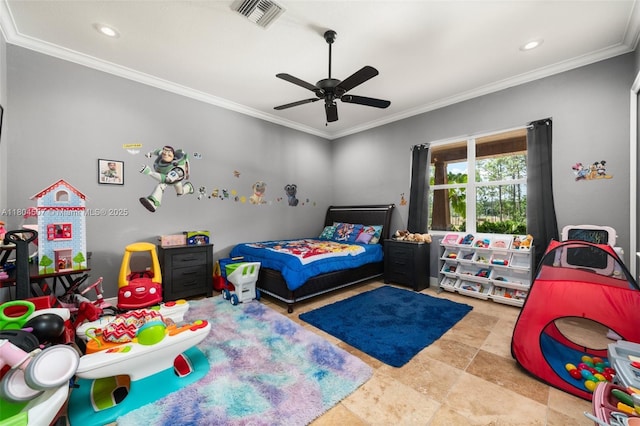 3324 Miller Ave, Lake Placid, FL 33852 - bedroom with ornamental molding, recessed lighting, and a ceiling fan