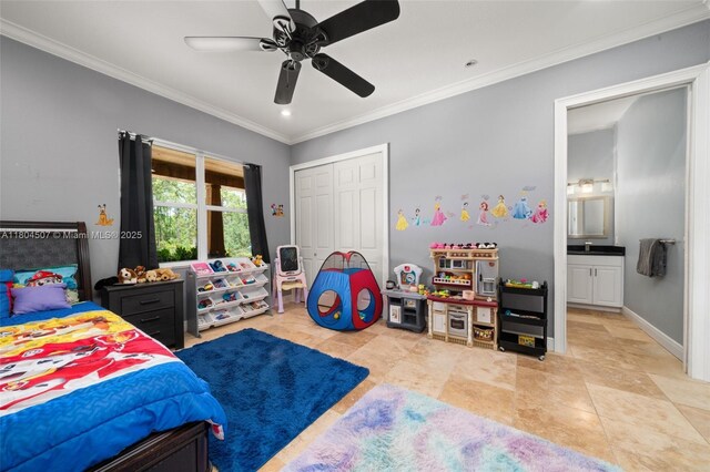 3324 Miller Ave, Lake Placid, FL 33852 - bedroom with ornamental molding, a closet, ceiling fan, and recessed lighting