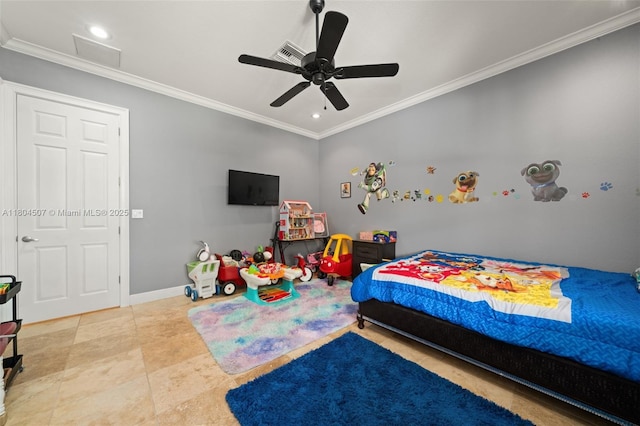 3324 Miller Ave, Lake Placid, FL 33852 - bedroom with crown molding, ceiling fan, recessed lighting, and baseboards