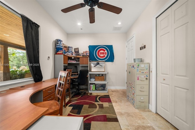 3324 Miller Ave, Lake Placid, FL 33852 - home office featuring a ceiling fan, recessed lighting, and baseboards