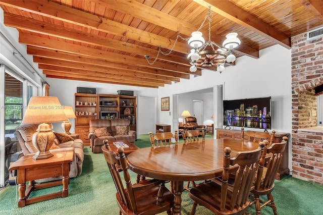 21800 SW 152nd Ave, Miami, FL 33170 - dining room featuring carpet floors, wooden ceiling, beamed ceiling, and a chandelier