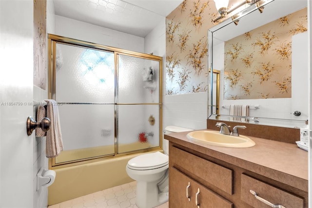 21800 SW 152nd Ave, Miami, FL 33170 - full bathroom featuring wallpapered walls, vanity, toilet, bath / shower combo with glass door, and tile patterned floors