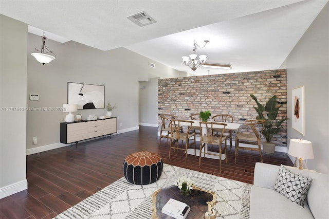 18225 NW 21st St, Pembroke Pines, FL 33029 - living room featuring lofted ceiling, baseboards, a chandelier, and wood finished floors