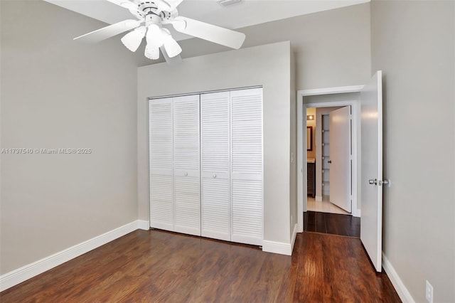 18225 NW 21st St, Pembroke Pines, FL 33029 - unfurnished bedroom with a closet, wood finished floors, baseboards, and ceiling fan