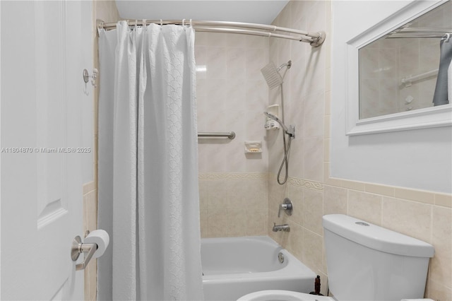 19251 SW 118th Ct, Miami, FL 33177 - full bath with toilet, shower / bath combo with shower curtain, and tile walls