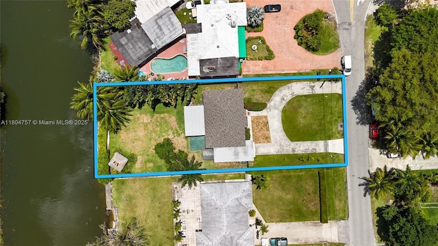 13521 S Biscayne River Rd, Miami, FL 33161 - aerial view of property's location with a pool, property parcel outlined, and a large body of water