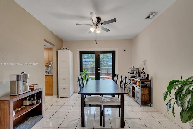 7505 SW 167th St, Palmetto Bay, FL 33157 - dining area featuring a ceiling fan, french doors, baseboards, and light tile patterned flooring