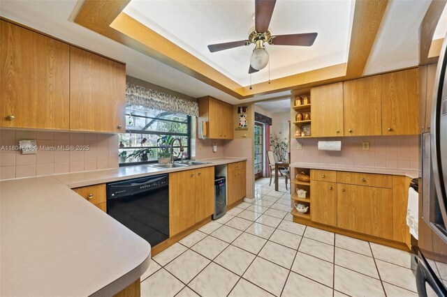 7505 SW 167th St, Palmetto Bay, FL 33157 - kitchen featuring open shelves, dishwasher, a sink, and backsplash