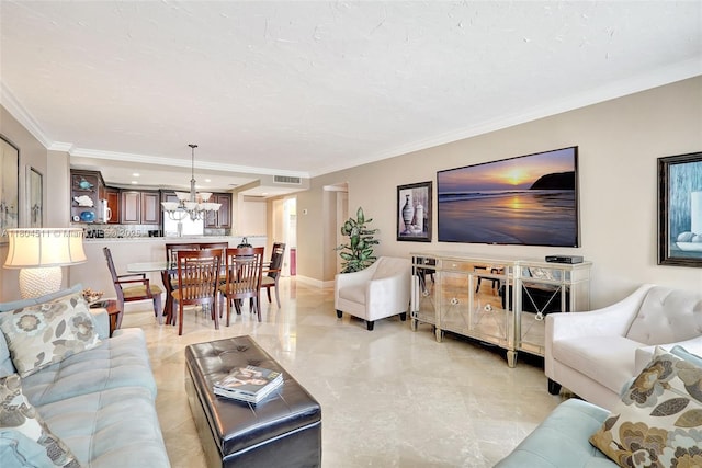 3725 S Ocean Dr Unit 1014, Hollywood, FL 33019 - living room with a chandelier and crown molding