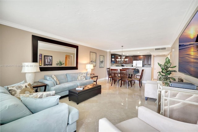 3725 S Ocean Dr Unit 1014, Hollywood, FL 33019 - living area with crown molding, light marble finish flooring, and baseboards