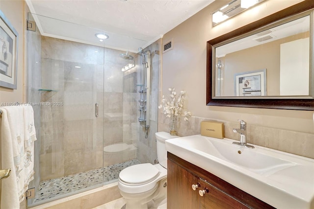 3725 S Ocean Dr Unit 1014, Hollywood, FL 33019 - full bath featuring toilet, vanity, a stall shower, and recessed lighting