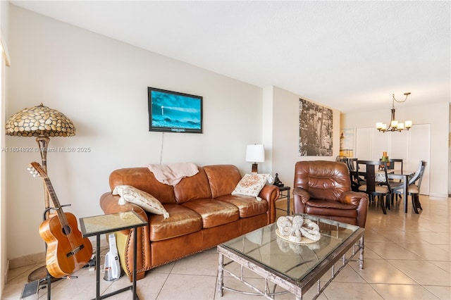 1980 S Ocean Dr Unit 9K, Hallandale Beach, FL 33009 - living room featuring a chandelier and light tile patterned flooring
