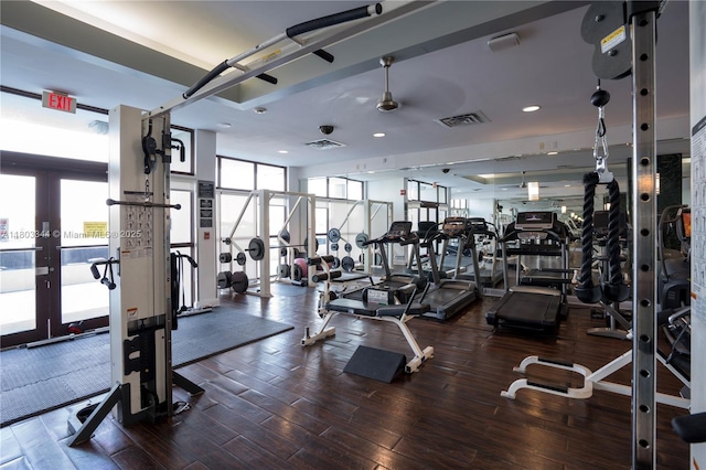 6770 Indian Creek Dr Unit 4P, Miami Beach, FL 33141 - workout area with french doors, wood finished floors, and recessed lighting