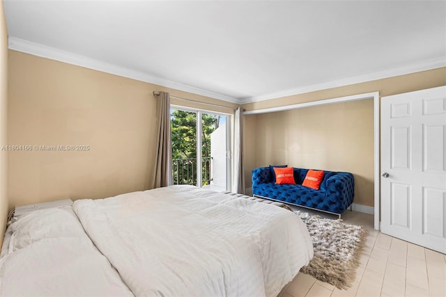 3553 NE 171st St Unit P, North Miami Beach, FL 33160 - bedroom featuring crown molding, access to exterior, and baseboards