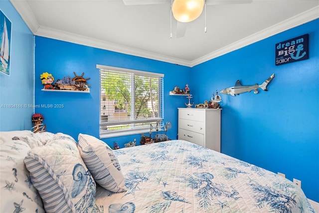 3553 NE 171st St Unit P, North Miami Beach, FL 33160 - bedroom featuring crown molding and a ceiling fan