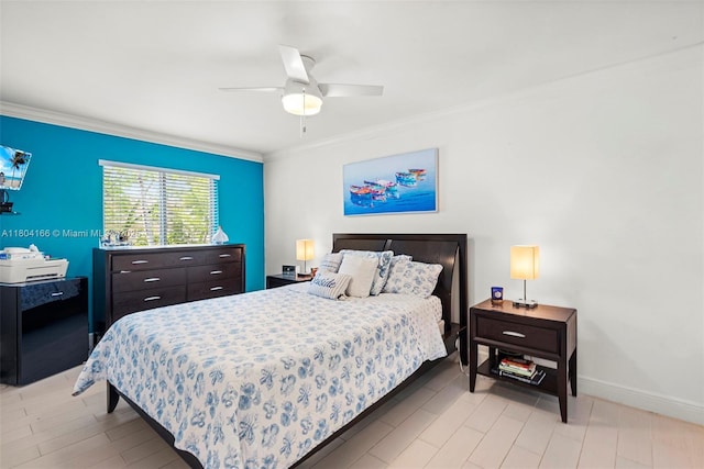 3553 NE 171st St Unit P, North Miami Beach, FL 33160 - bedroom with ornamental molding, baseboards, and ceiling fan