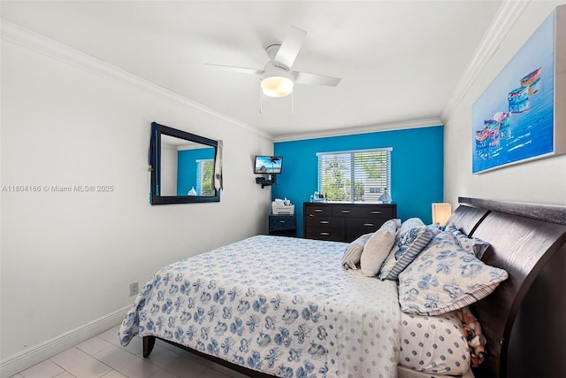 3553 NE 171st St Unit P, North Miami Beach, FL 33160 - bedroom with baseboards, crown molding, and a ceiling fan